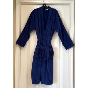 Melsimo Spa Kimono Navy Blue Robe Turkish Cotton Sz S/M Towel Loungewear Comfort